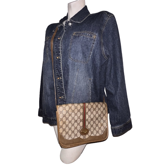 Gucci Vintage Brown GG Web Ophidia Supreme Classic Flap Crossbody Shoulder Bag - Picture 1 of 16
